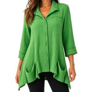IC by Connie K XXL 2X Wearable Art to Wear Green Unique Blouse Shirt Top Artsy